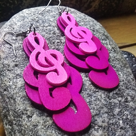 Jewelry - Wooden Treble Clef Earrings